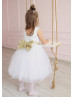 Gold Star White Tulle Flower Girl Dress